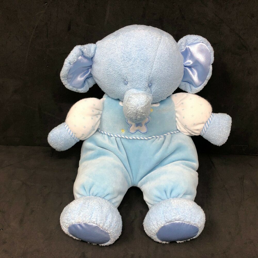 Kids Preferred Blue Elephant Plush Velour Satin Ear Stuffed Animal 13"‎ Lovey